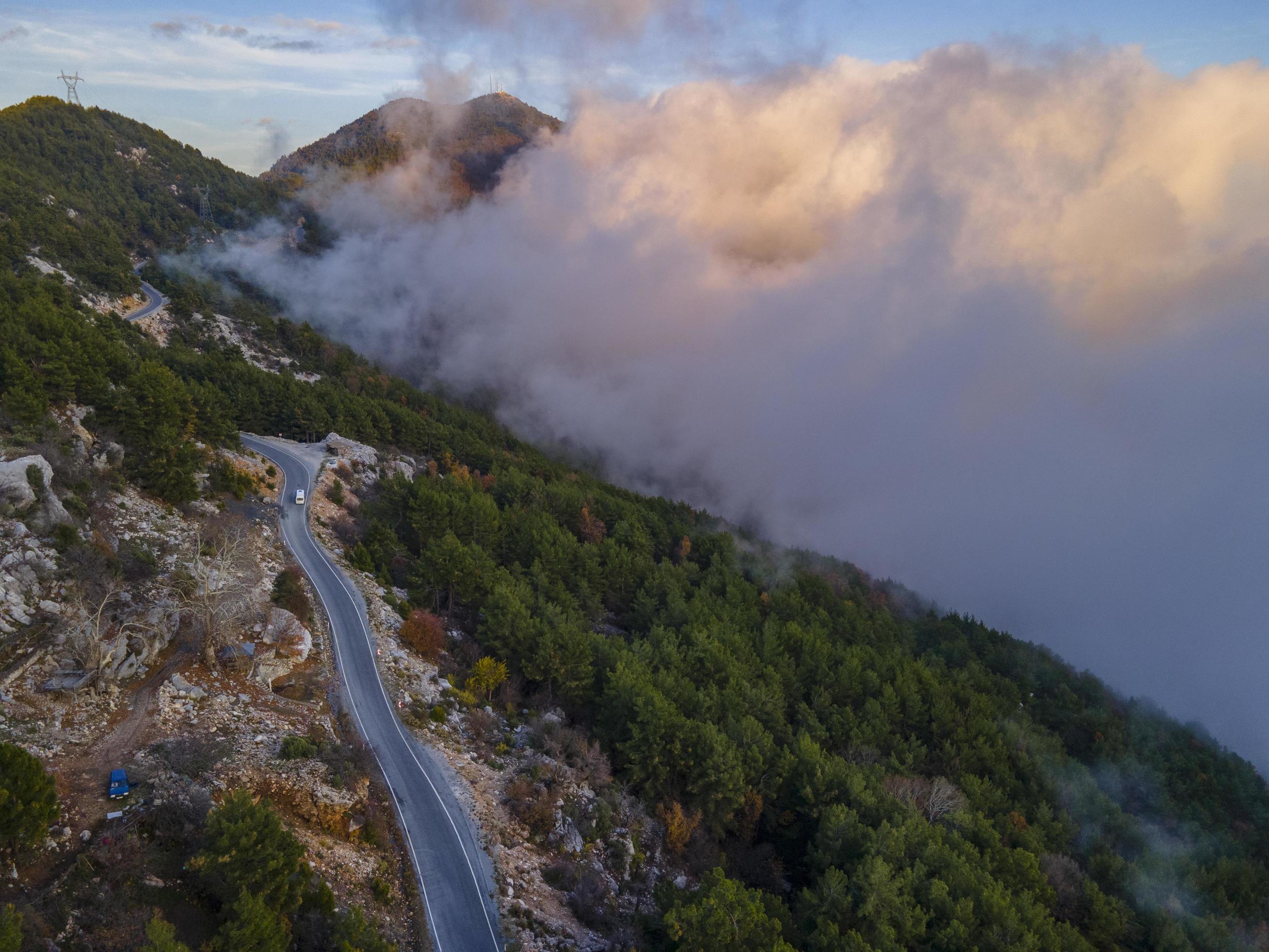 amazing view of cloud and road from aerial in nature Stock Free