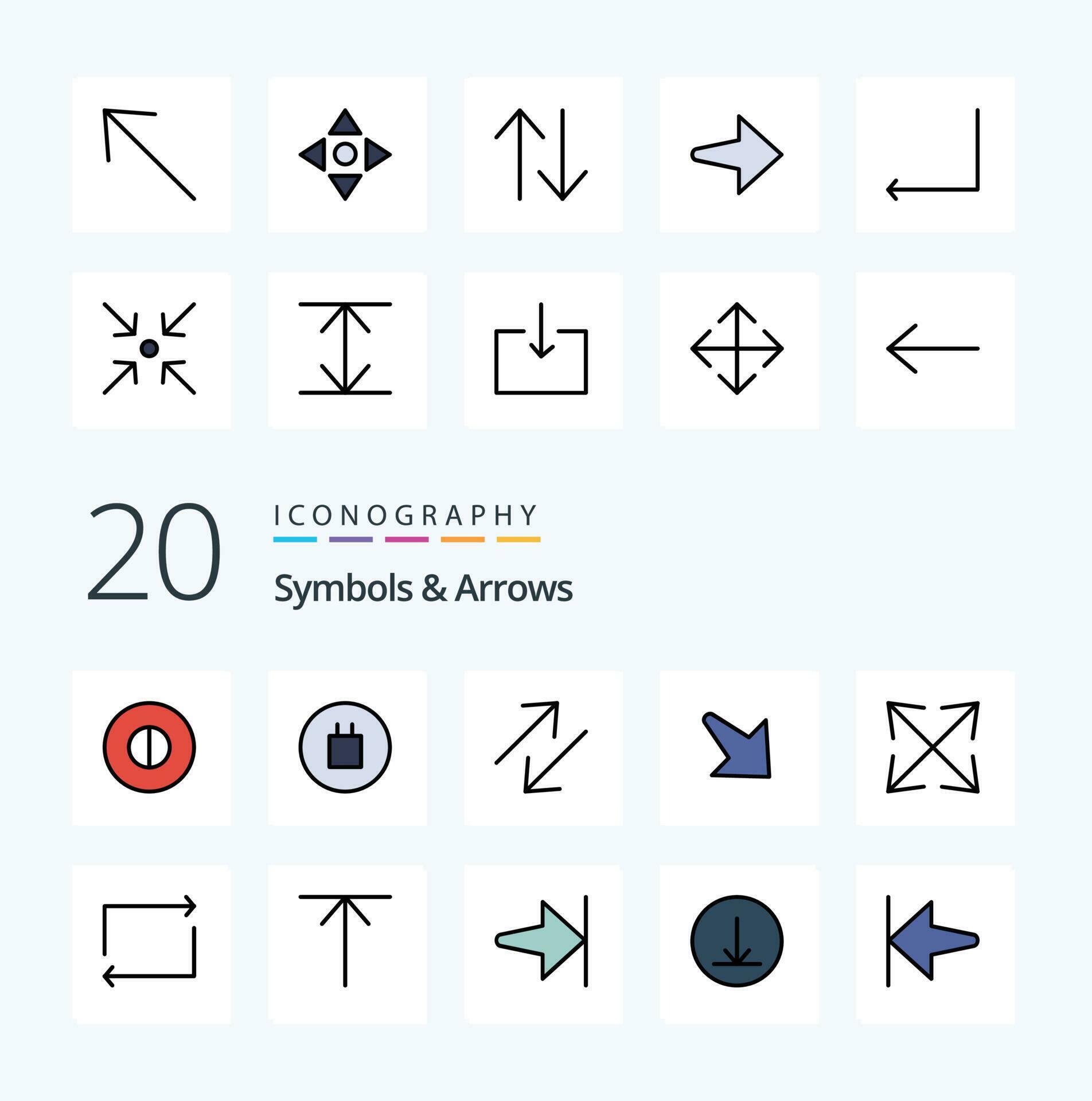 20 Symbols Arrows Line Filled Color icon Pack like up arrow right repeat arrow Stock Free