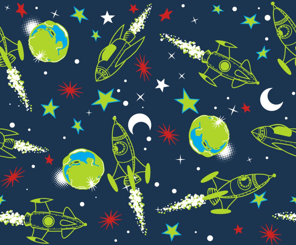 Spaceships seamless repeat pattern design Free Vector