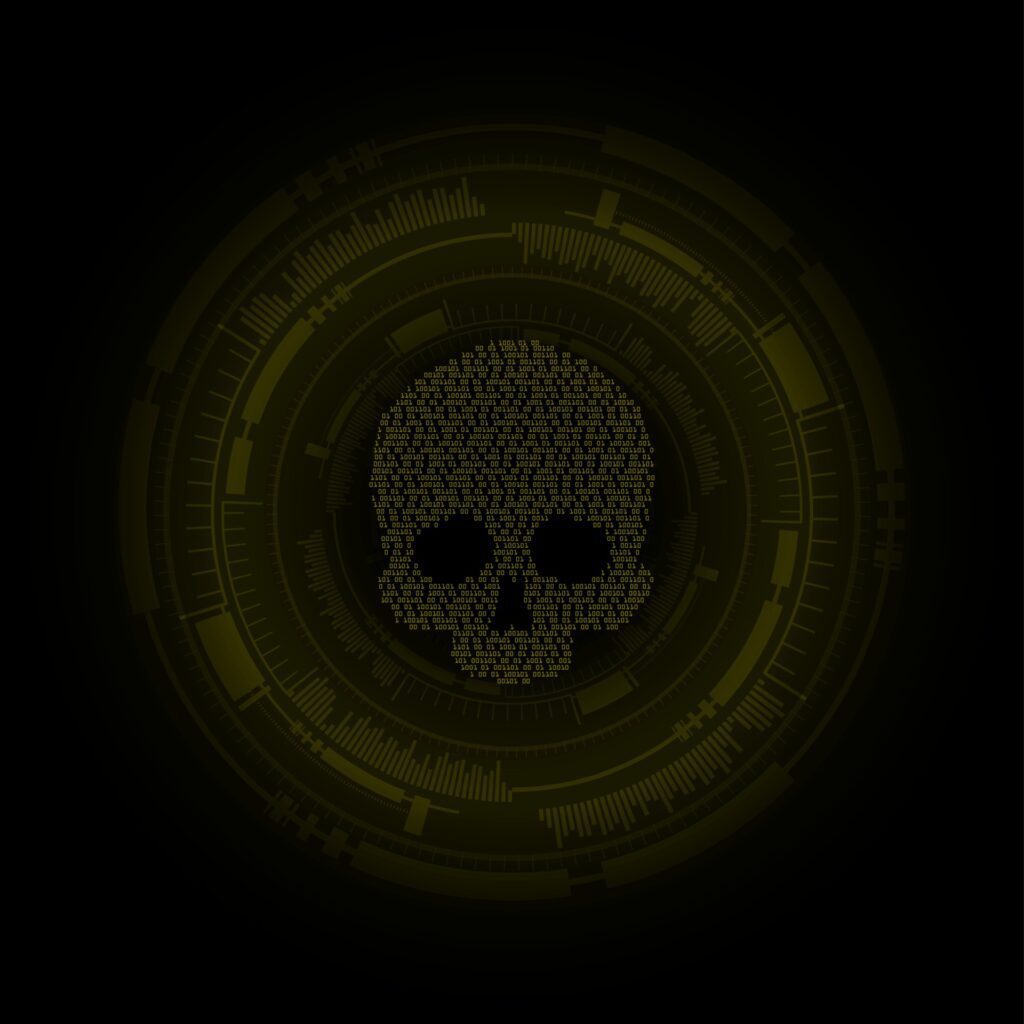 cyber hacker attack background, skull vector Free Vector