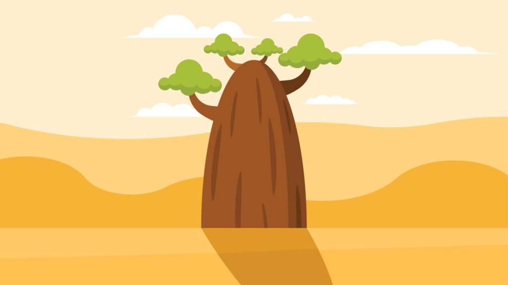 african tree in the savanah area background illustration Free Vector