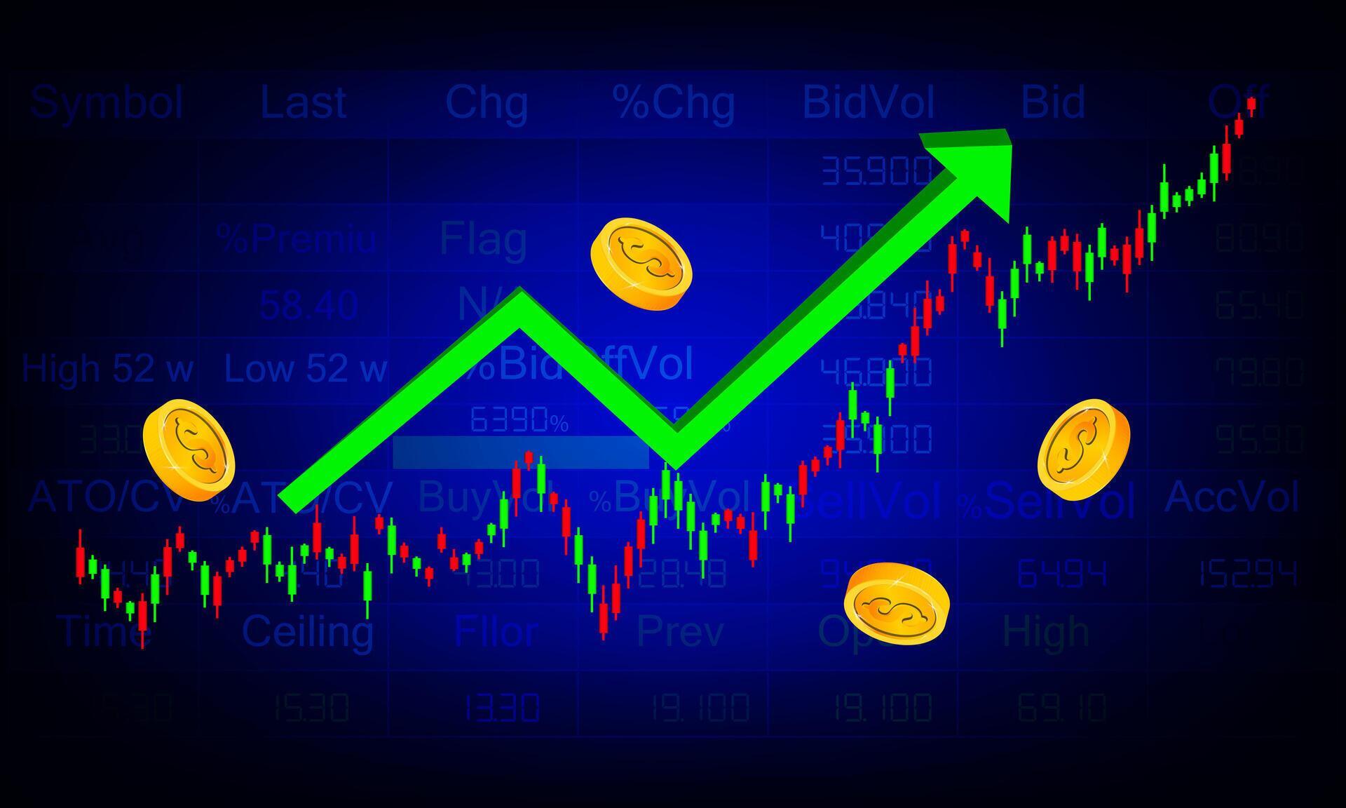 green arrow up with coins and candlestick chart Stock Market Finance Technology Stock Free