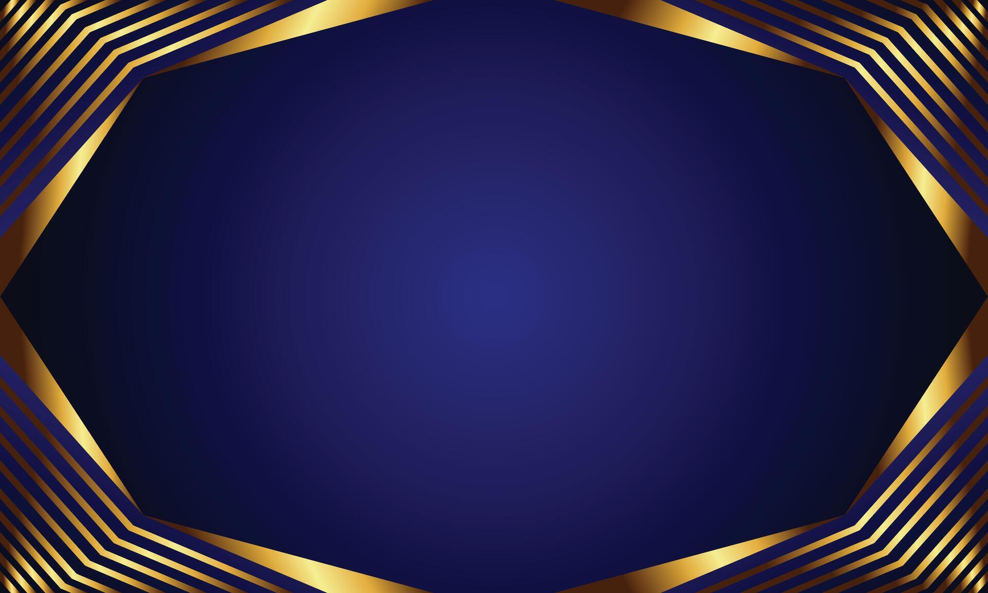 Geometric shape with gold arrow bar on crossed lines and dark blue background Stock Free