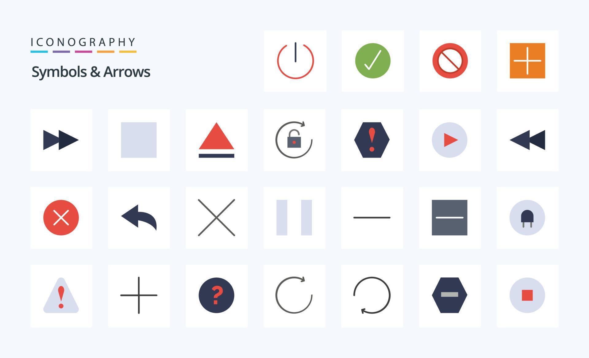 25 Symbols Arrows Flat color icon pack Stock Free