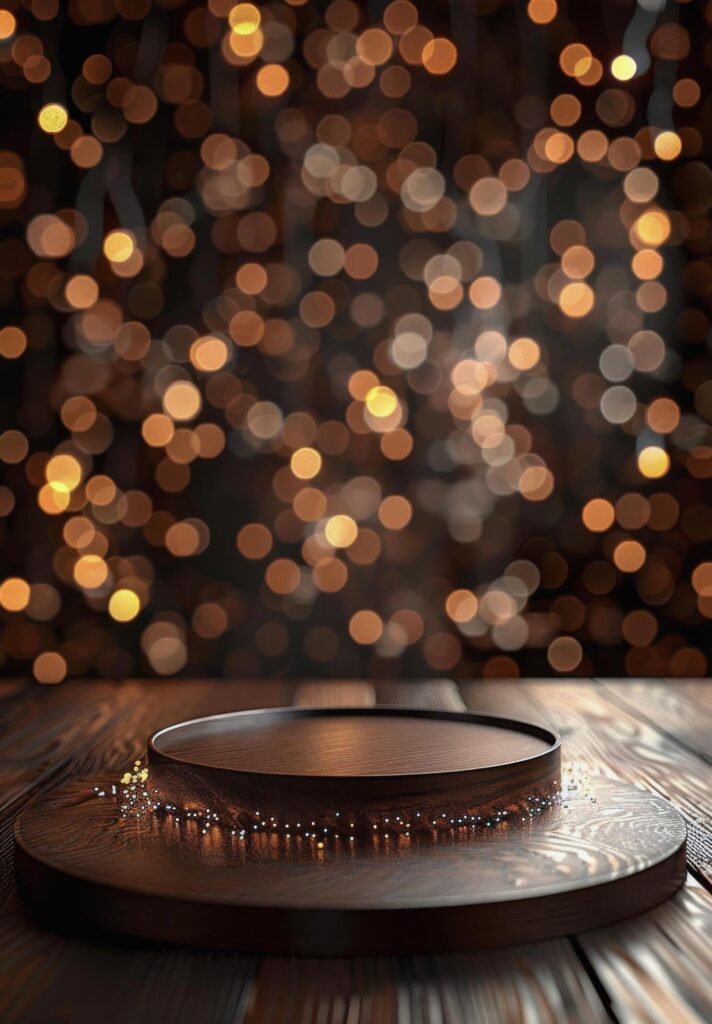 Brown Round Platform With Golden Lights Background Stock Free