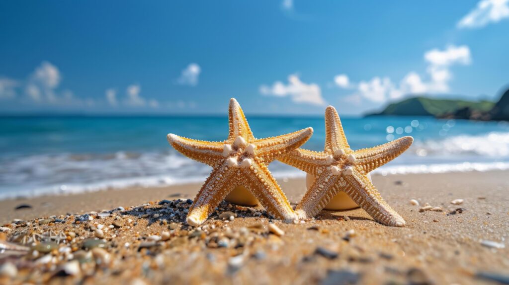 Two Starfish on Beach With Ocean Background Stock Free