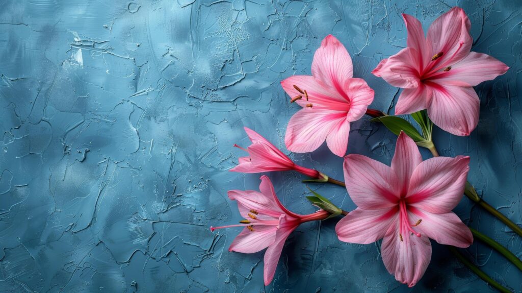 Group of Pink Flowers on Blue Background Stock Free