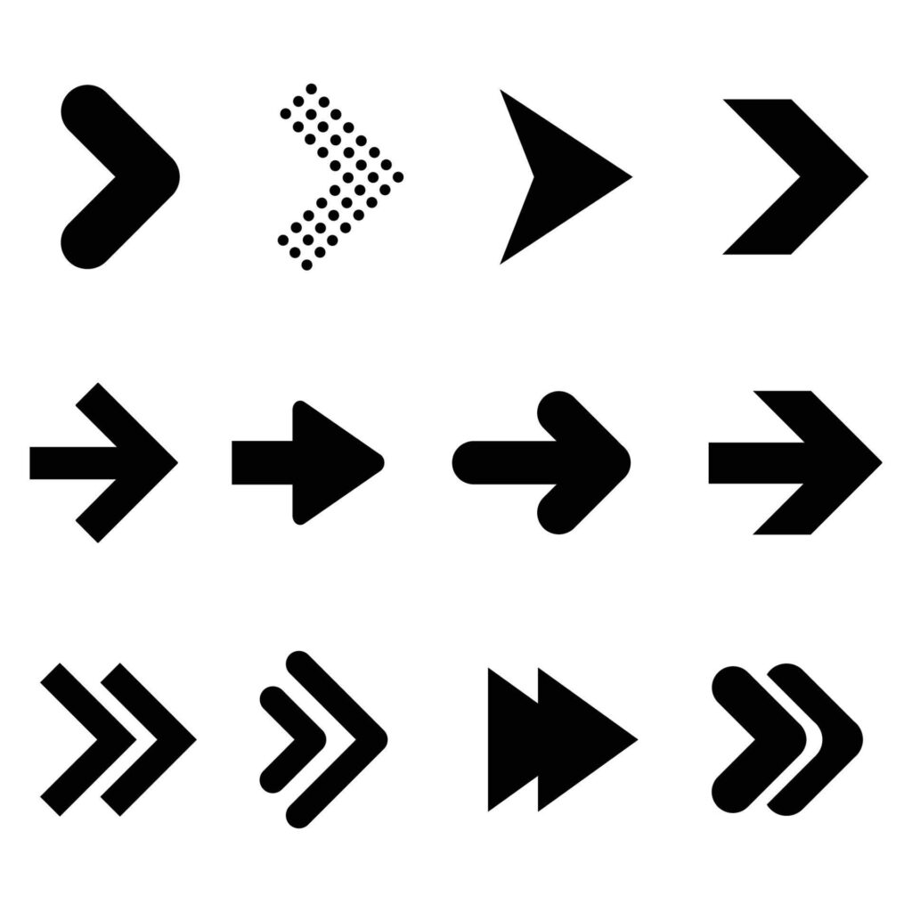 Arrow set icon. Colored arrow symbols. Arrow isolated vector graphic elements. Stock Free