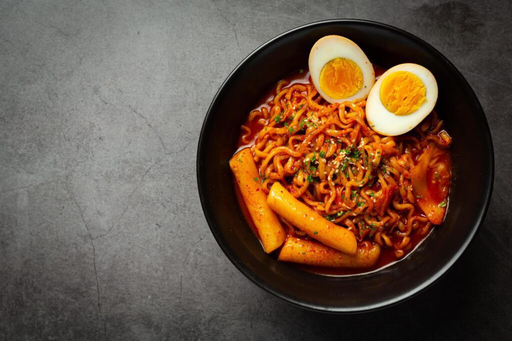 Korean instant noodle and tteokbokki in korean spicy sauce, Ancient food Stock Free