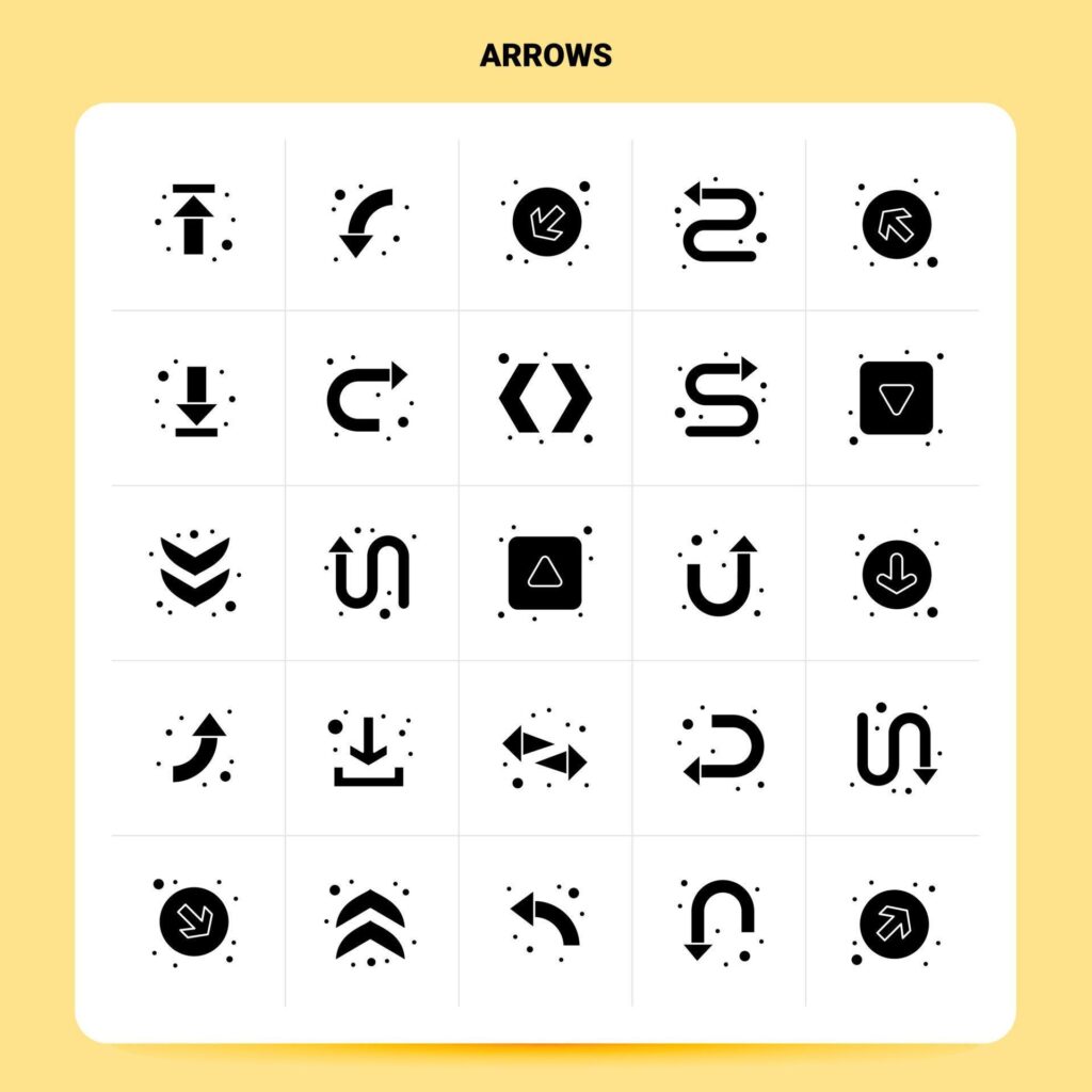 Solid 25 Arrows Icon set Vector Glyph Style Design Black Icons Set Web and Mobile Business ideas design Vector Illustration Stock Free