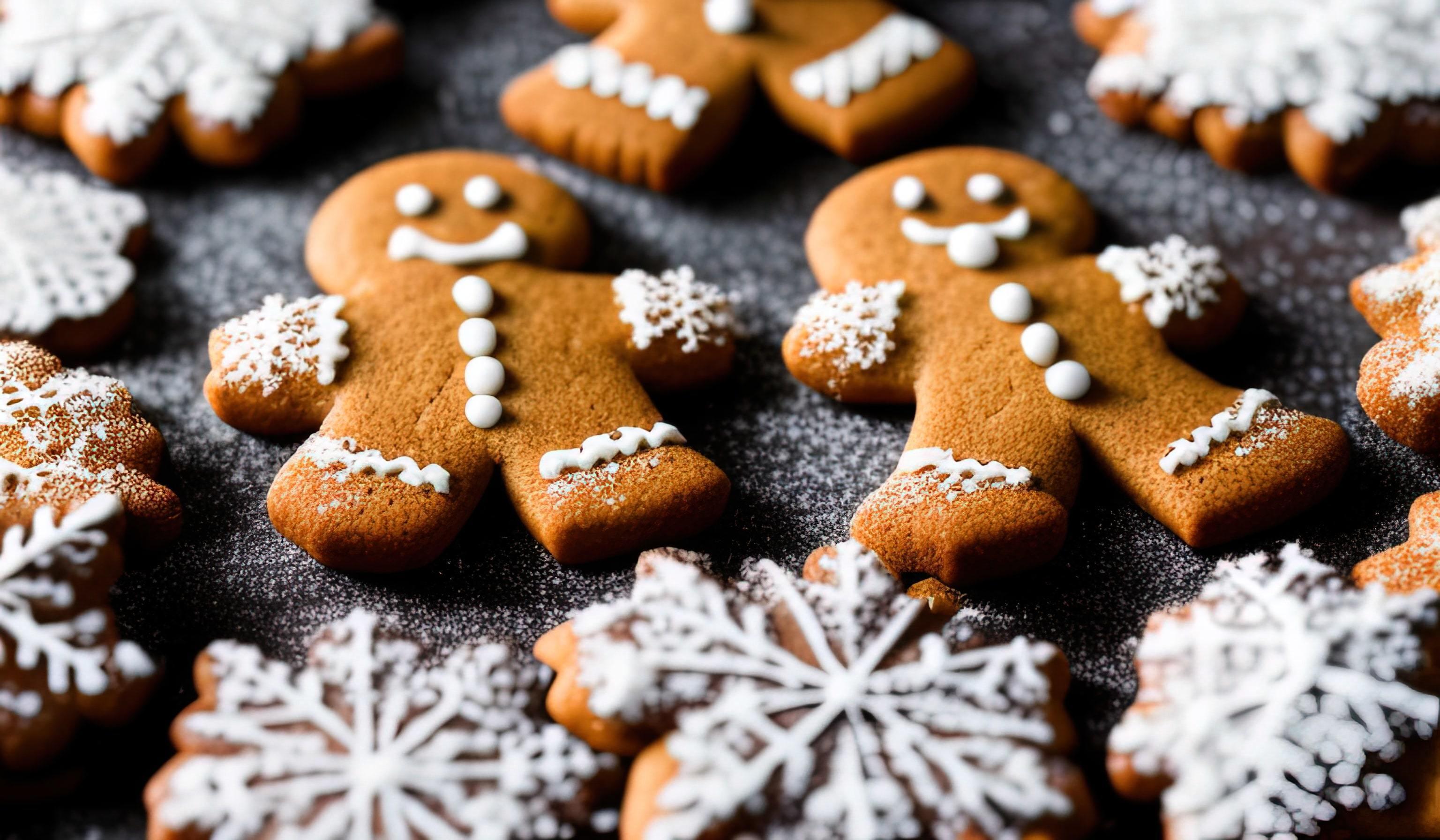 professional food photography of a Three gingerbread man cookies fall Stock Free