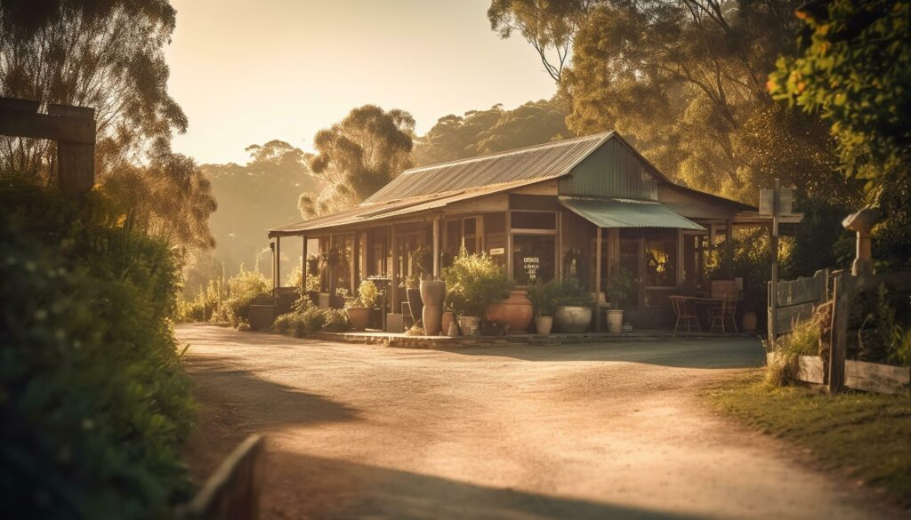 Sunset over old fashioned cottage in tranquil meadow generated by AI Stock Free