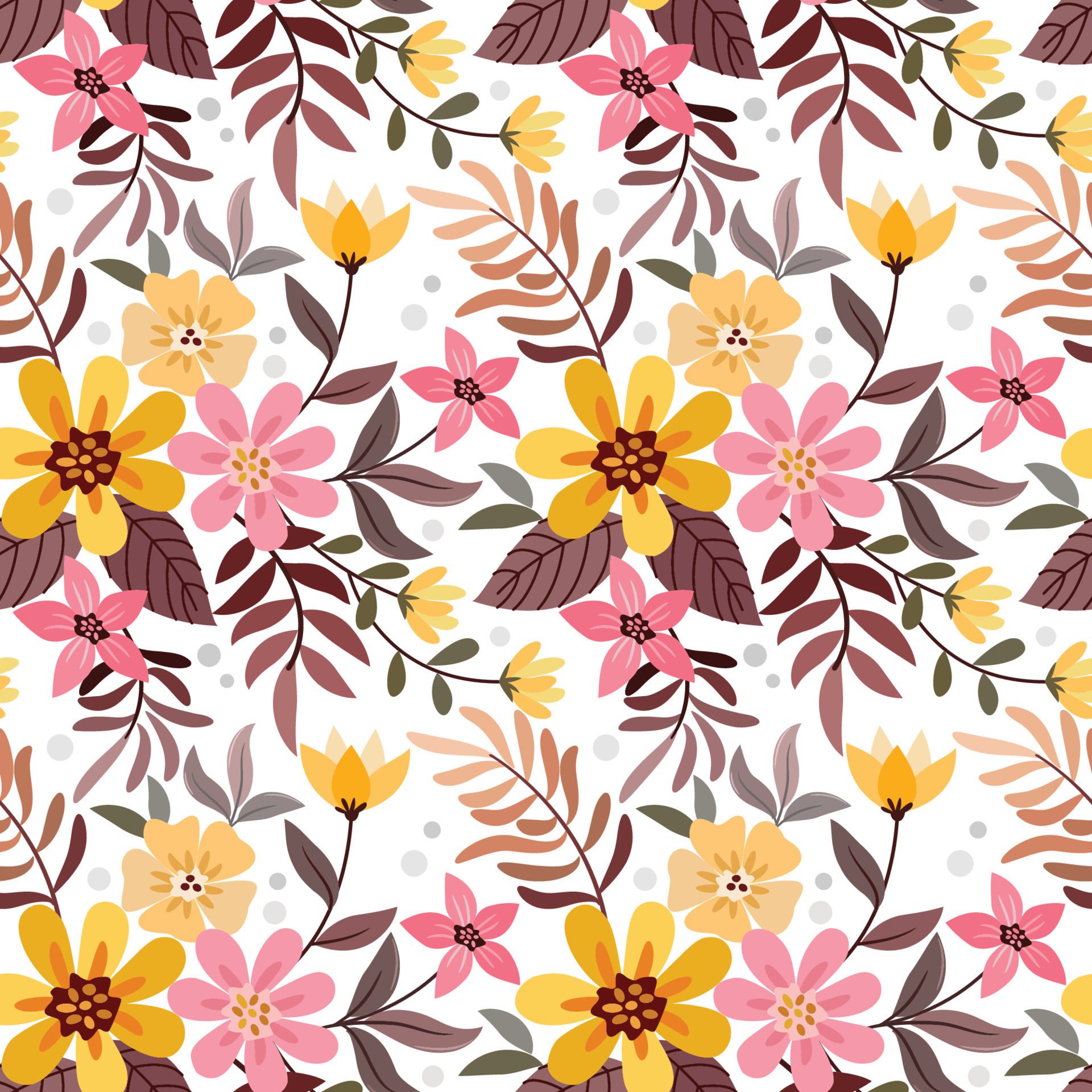 Colorful hand draw flowers seamless pattern. Free Vector