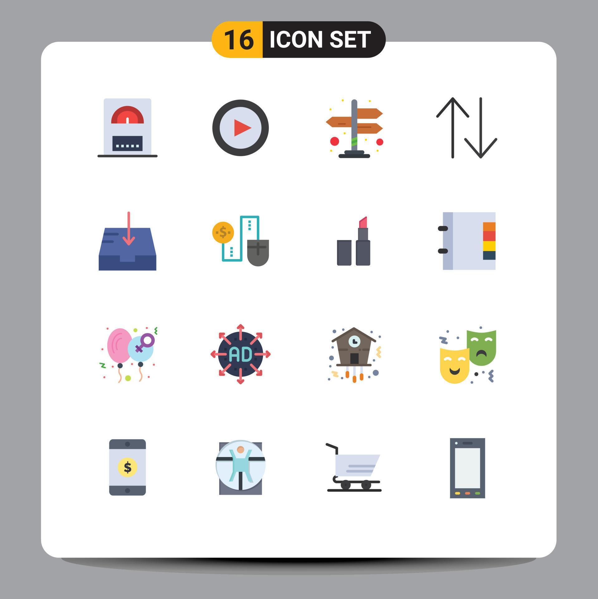 Universal Icon Symbols Group of 16 Modern Flat Colors of money mouse arrows receive mail Editable Pack of Creative Vector Design Elements Stock Free and Free SVG