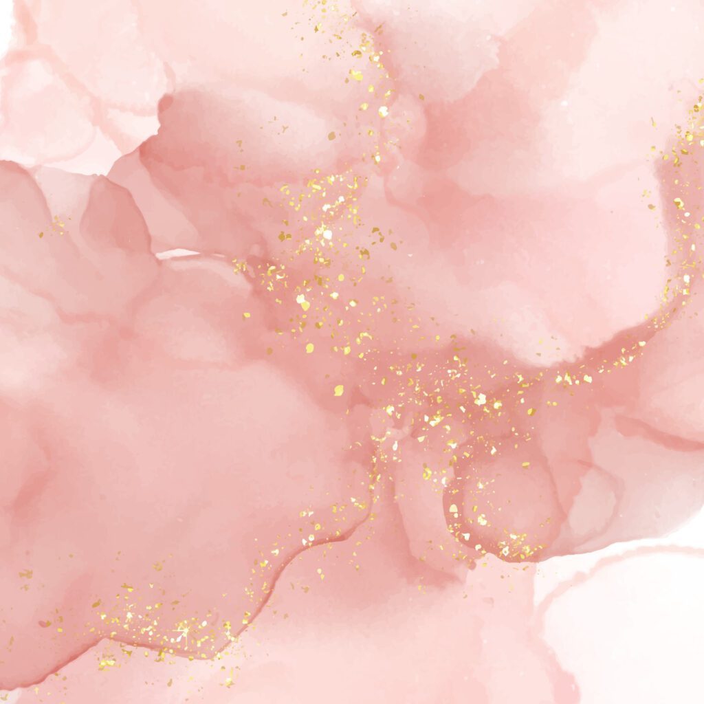 elegant pink hand painted alcohol ink background with gold glitter elements Free Vector