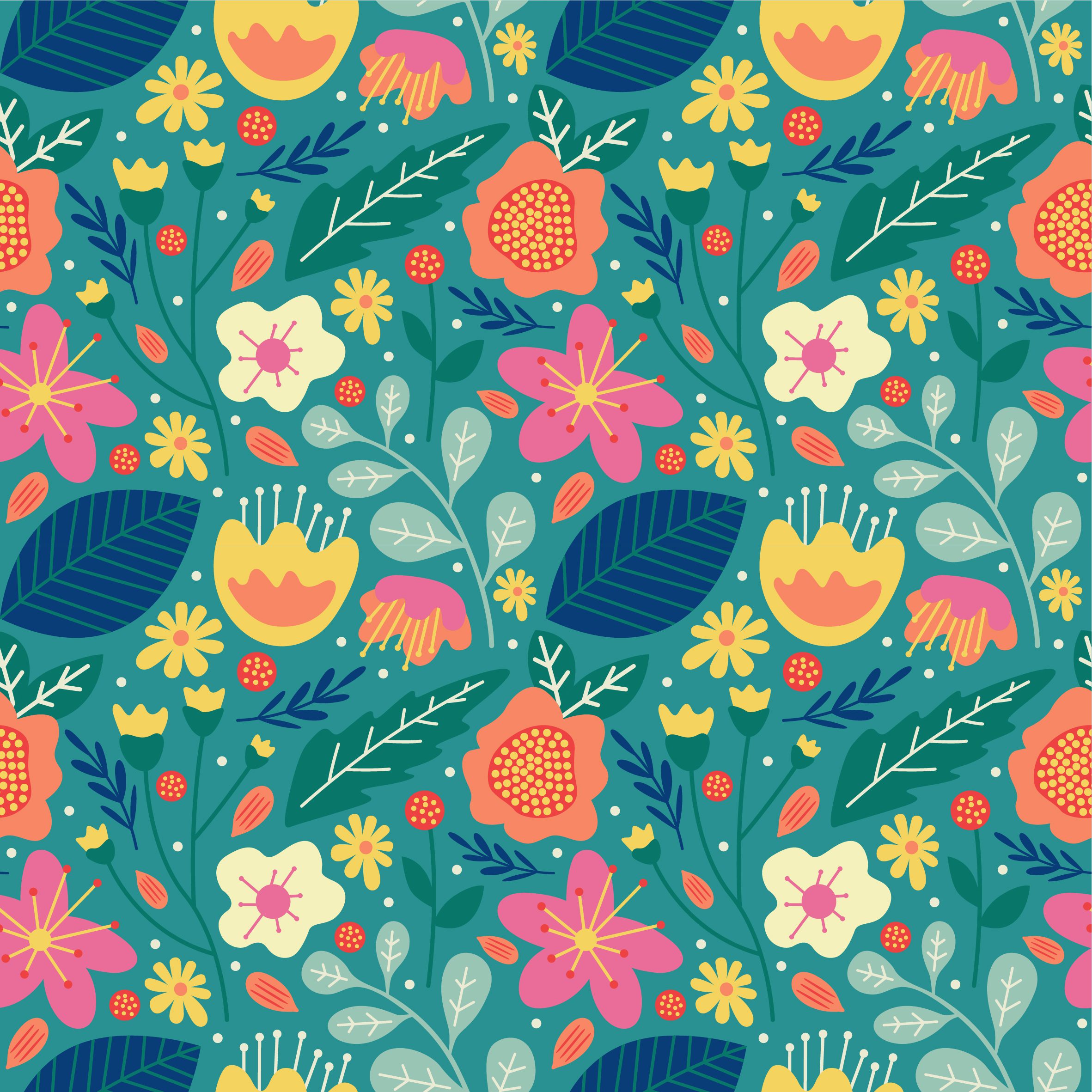 floral flower blossom and leaves seamless pattern Free Vector