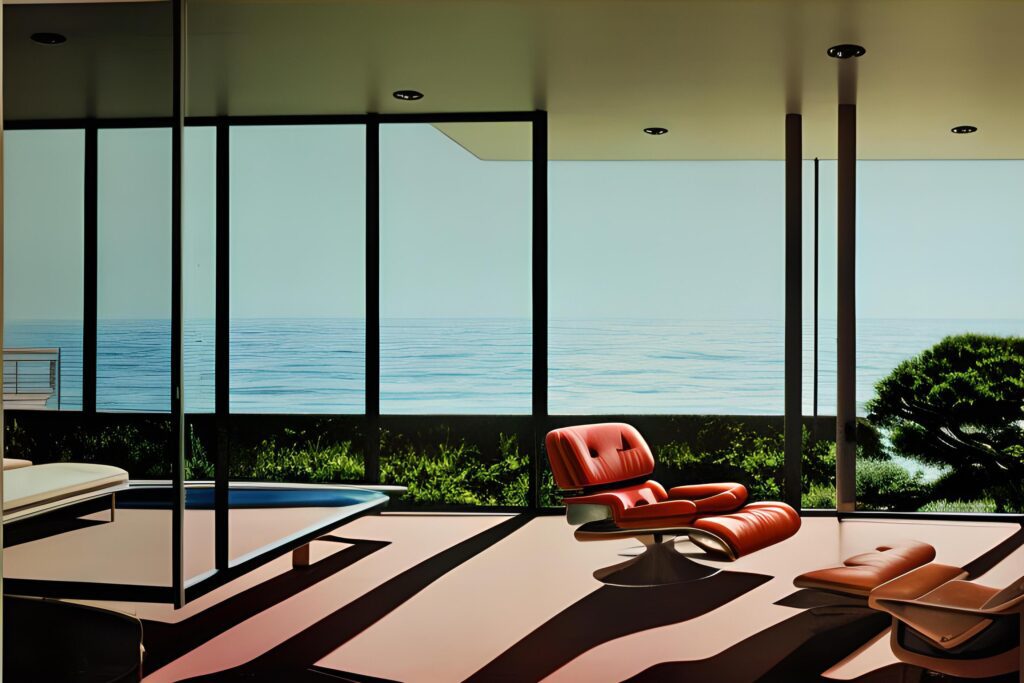 mid century modern style house overlooking the ocean Stock Free