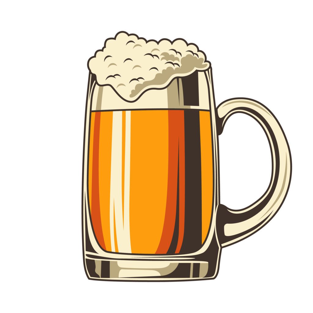 beer mug illustration retro cartoon style on white background, element for poster, clipart, embem, logo Free Vector