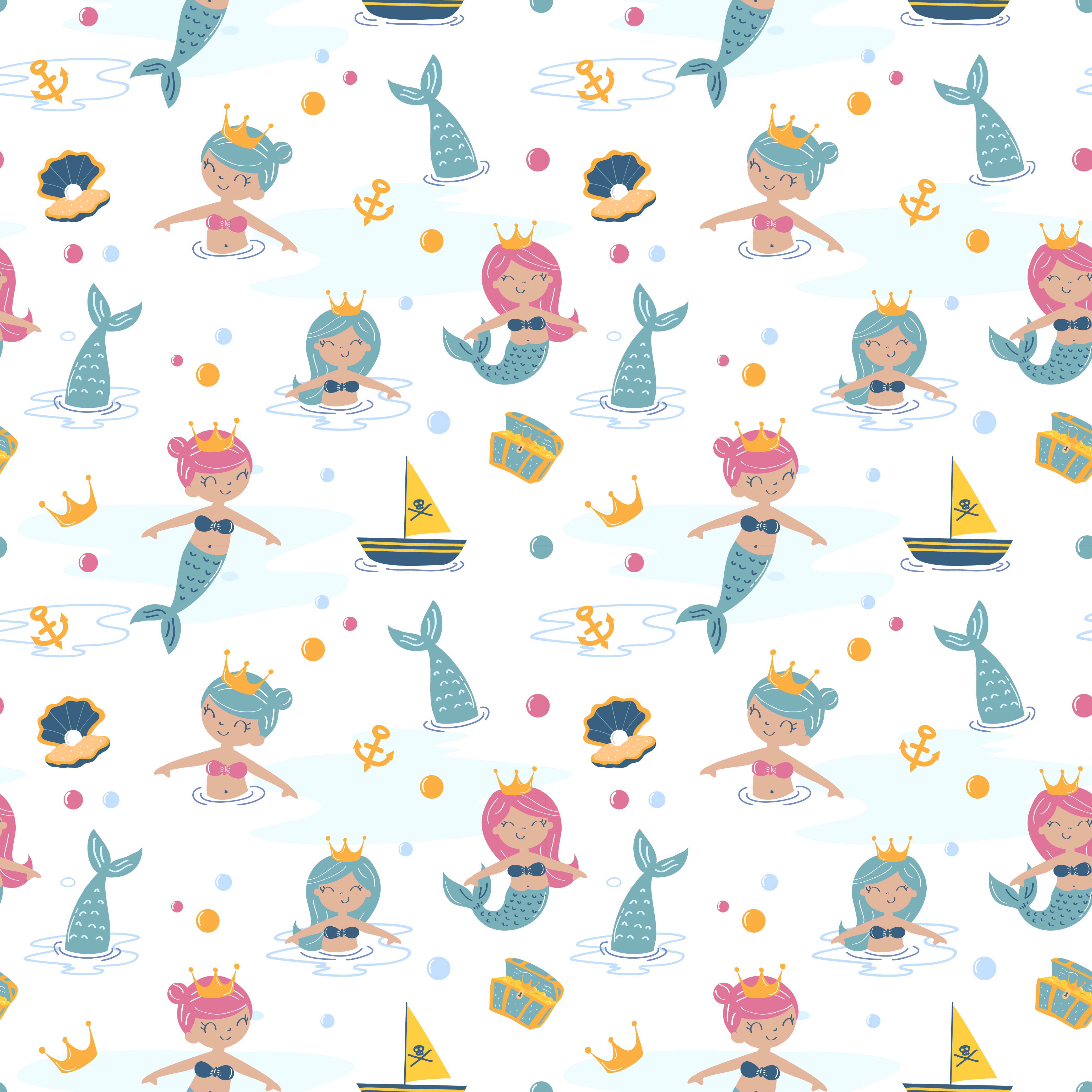 Baby seamless pattern with mermaid concept Free Vector