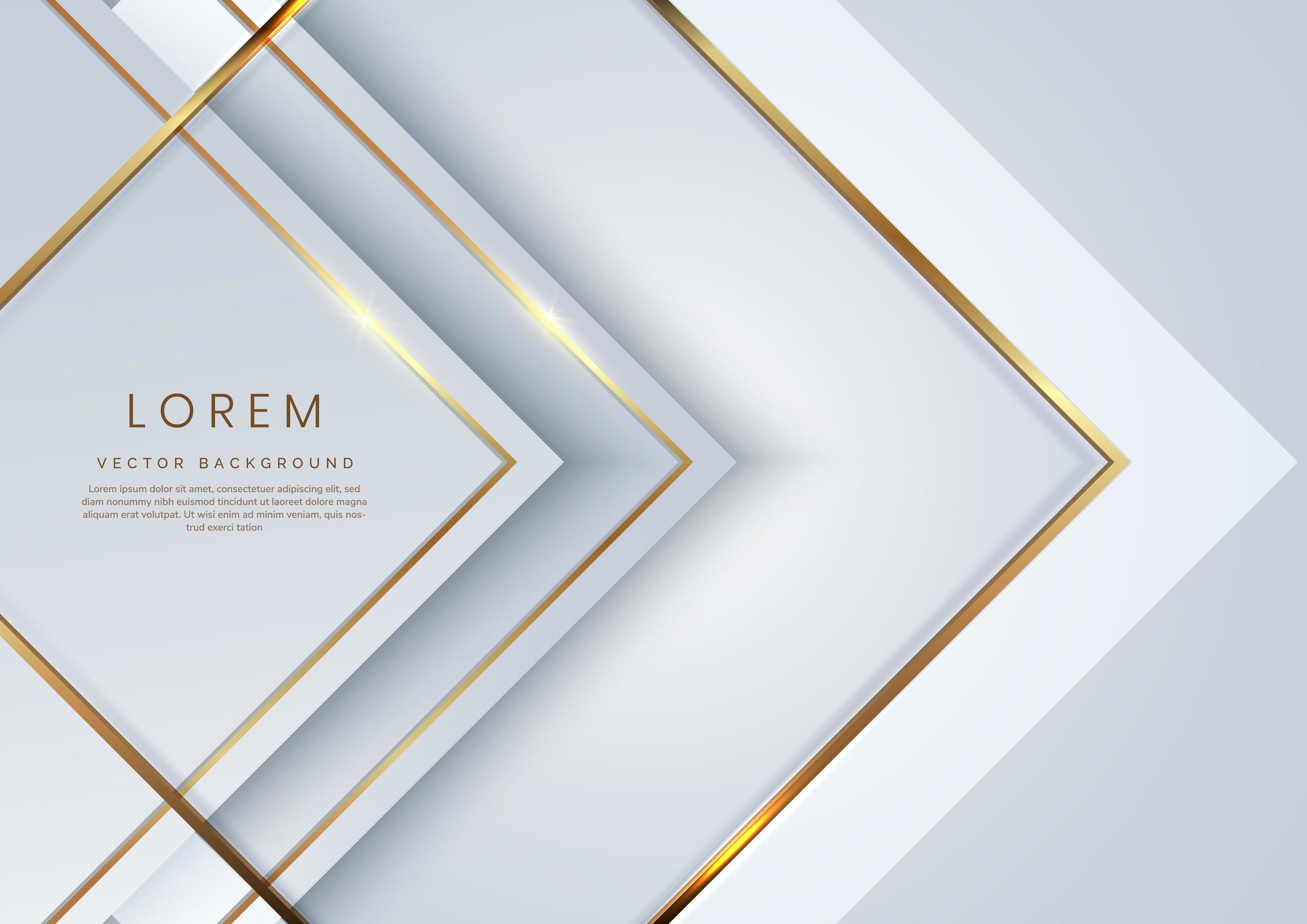 Abstract 3d modern luxury template white and silver arrow background with golden glitter line light sparkle. Stock Free