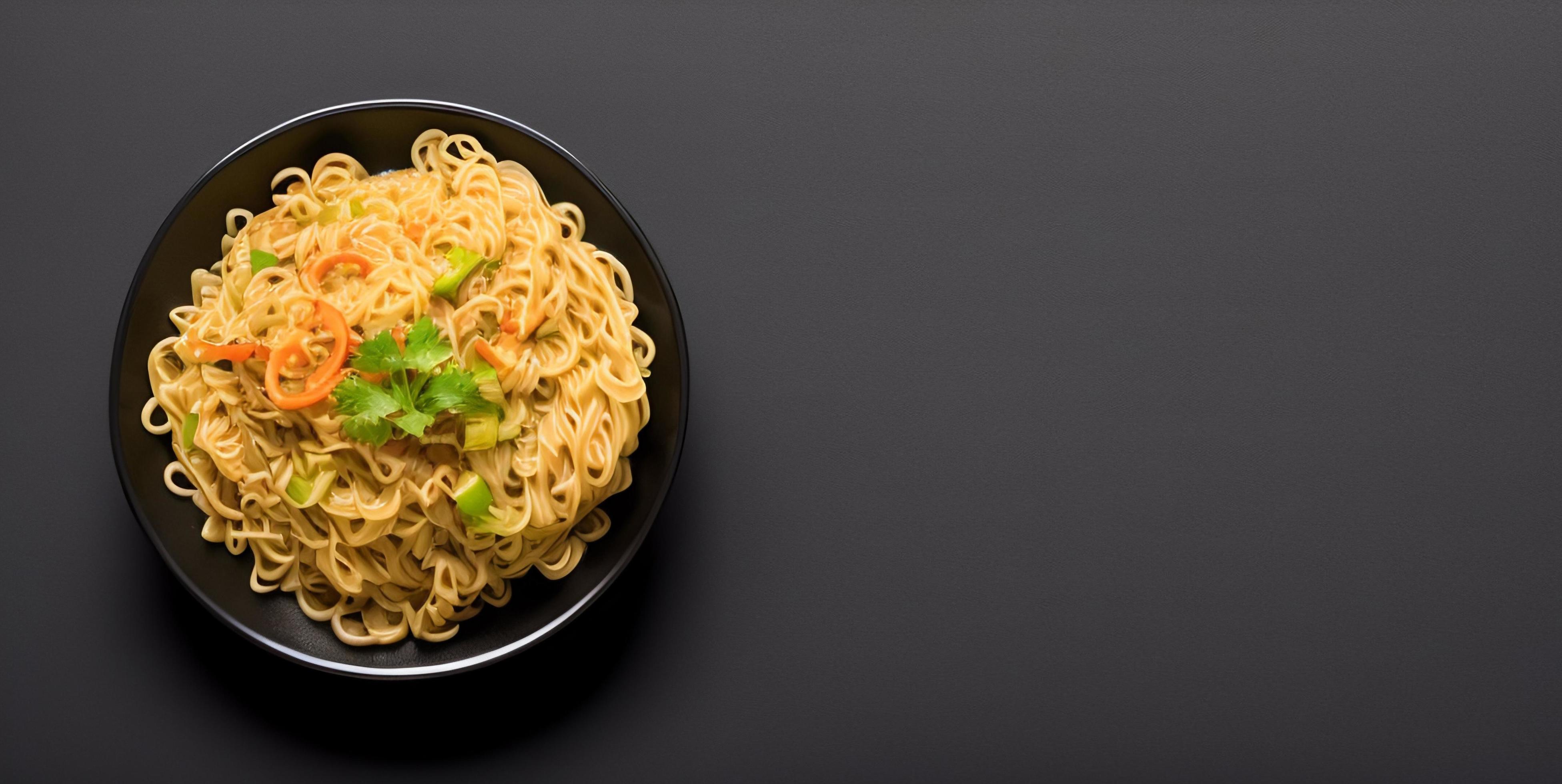 Delicious noodles. Fast food meal with appetizing pasta and chopsticks. Stock Free