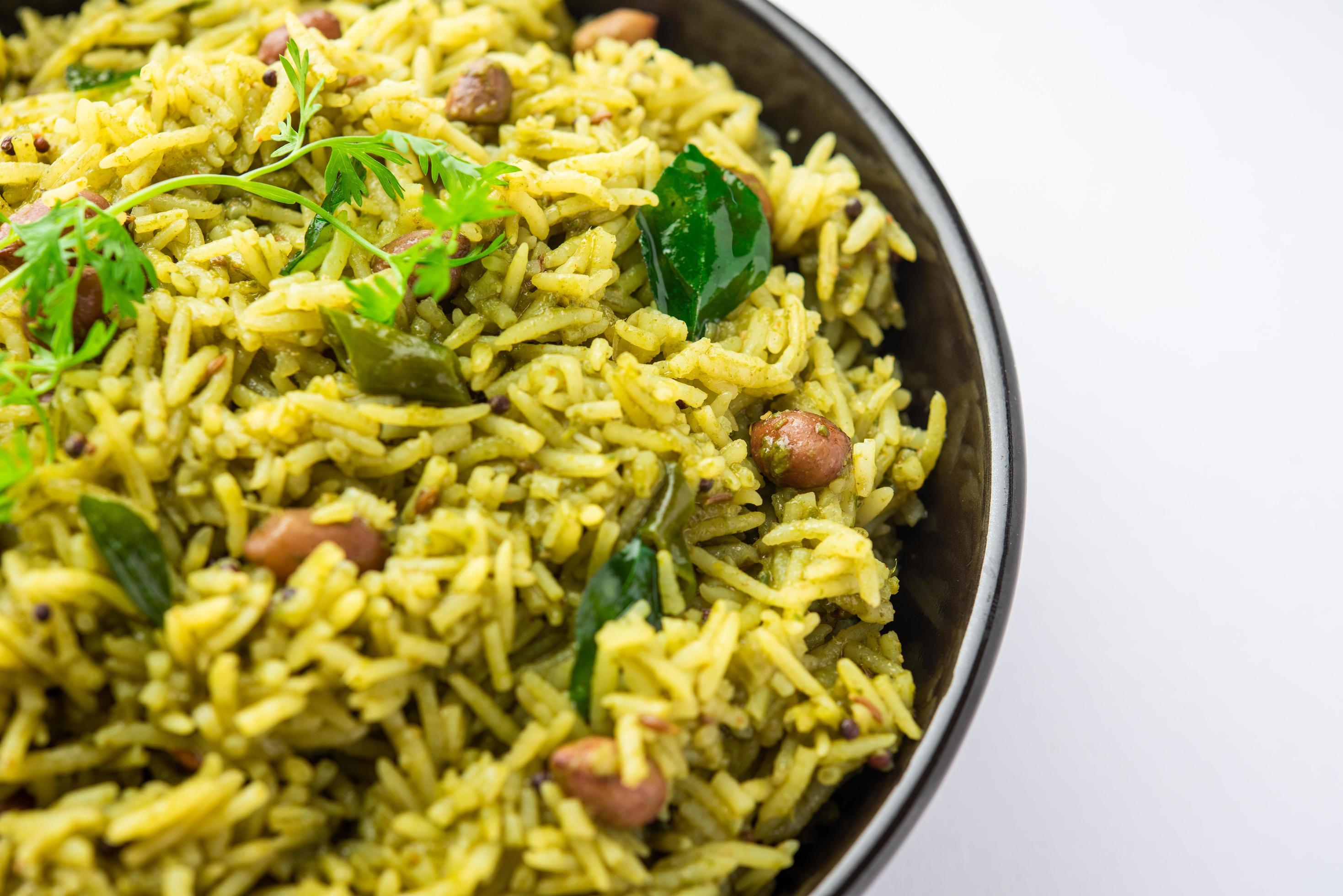 Palak khichdi is a one pot nutritious meal of mung lentils and rice with spinach, Indian food Stock Free