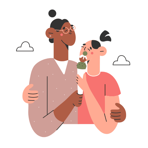 Grandma, grandchild, ice cream illustration