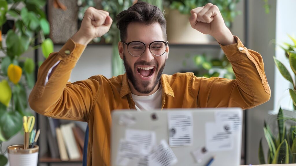 Thrilled Young Business Consultant Celebrates Professional Achievements Stock Free