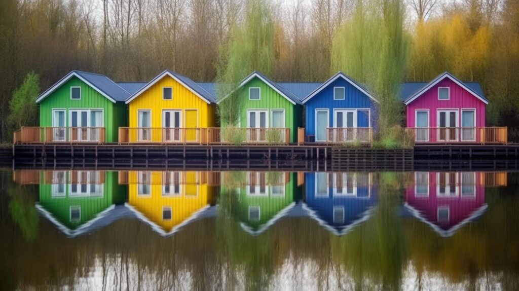 Row of colorful wooden houses. Illustration Stock Free