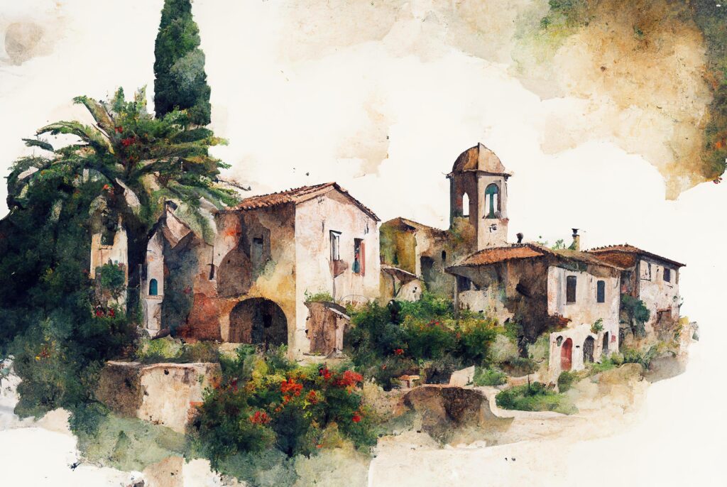 Watercolor drawing of the old town. Stock Free