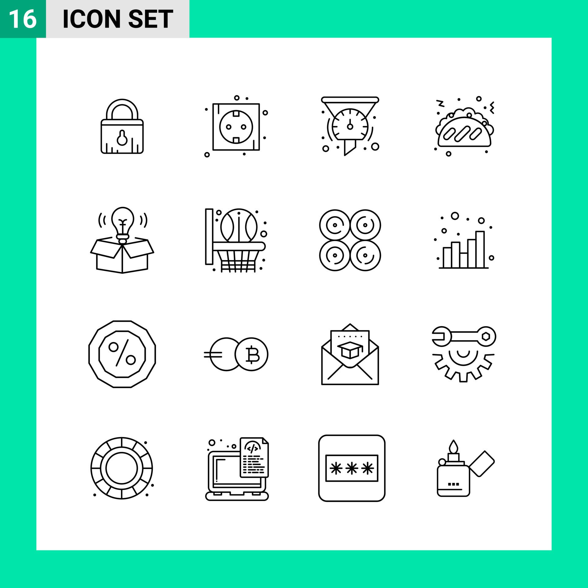 Pack of 16 Line Style Icon Set. Outline Symbols for print. Creative Signs Isolated on White Background. 16 Icon Set. Free Vector