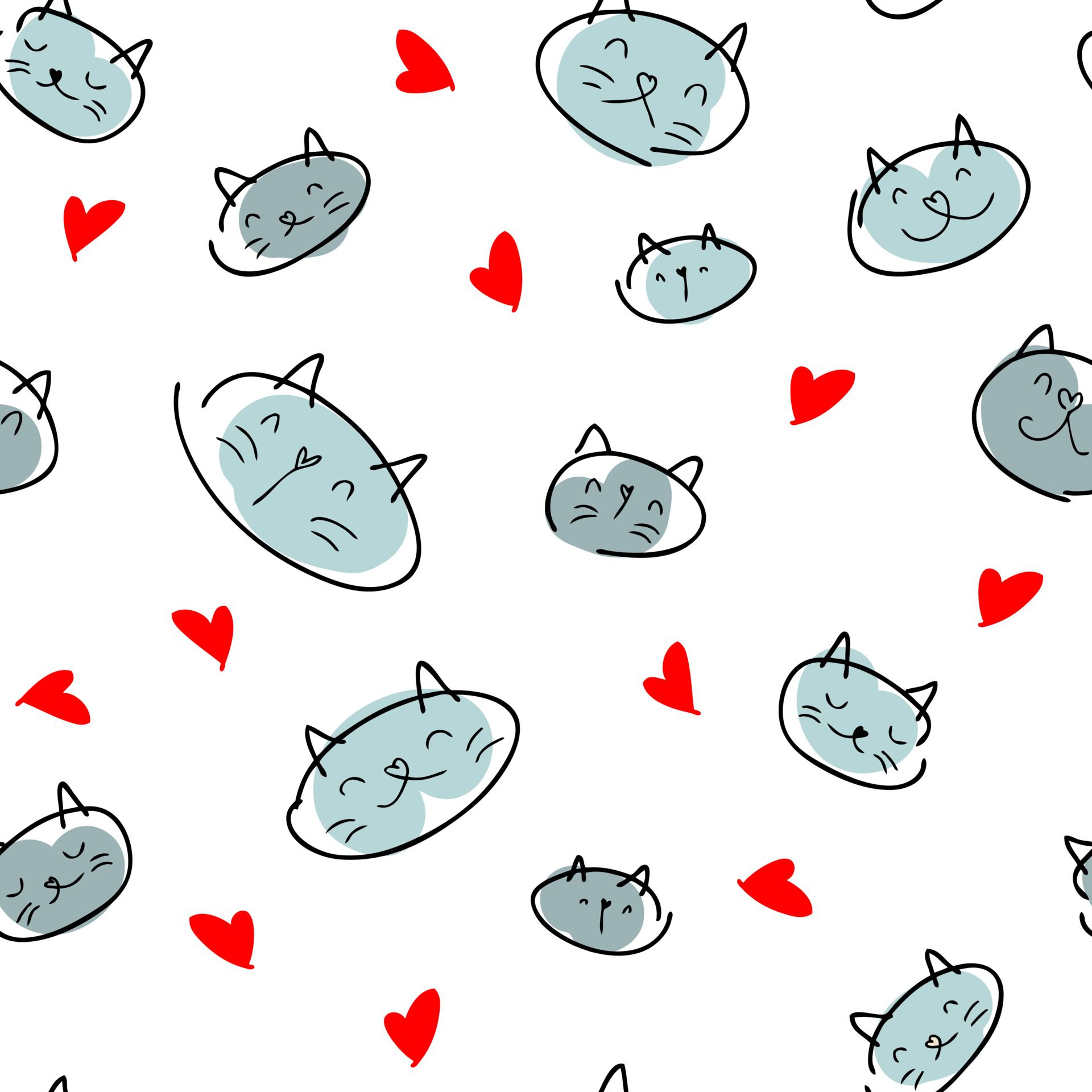 Romantic valentine seamless pattern of cats and hearts Free Vector