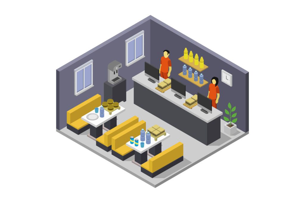 Fast food restaurant isometric on white background Free Vector