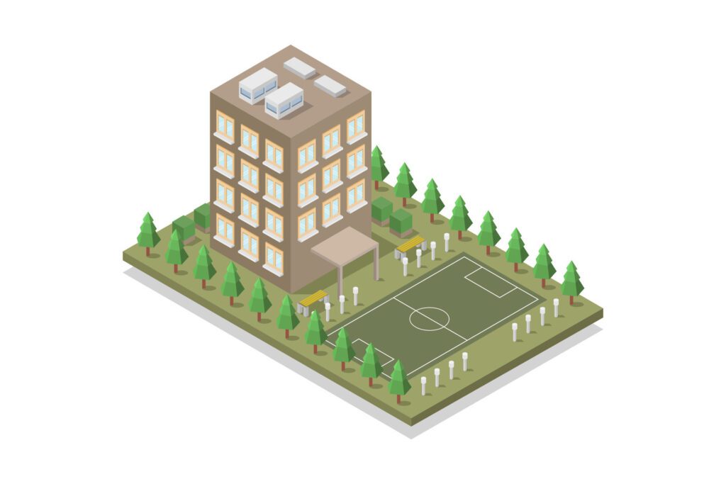 Isometric school building on white background Free Vector