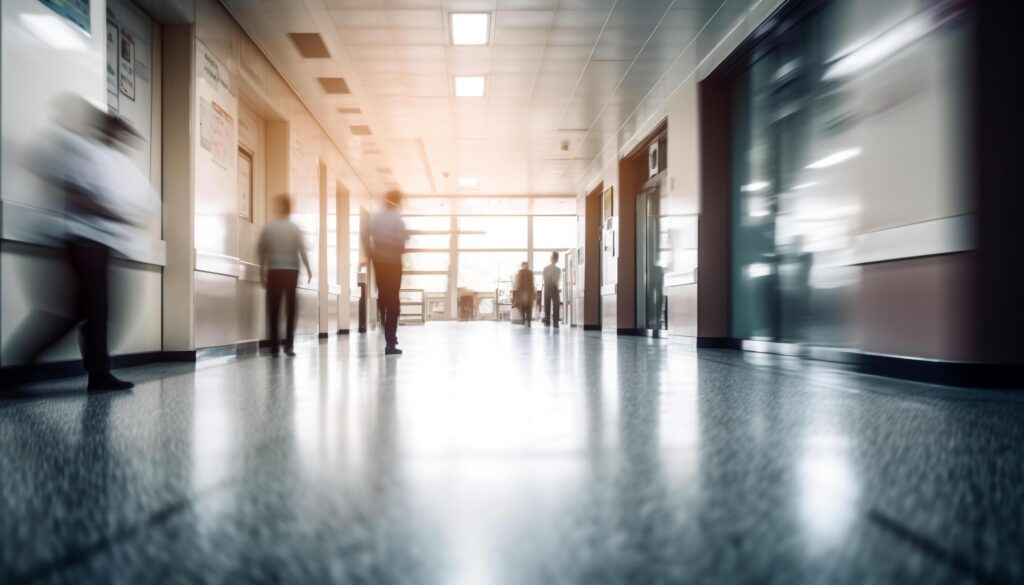 Silhouettes rush through futuristic subway station in high key lighting Stock Free