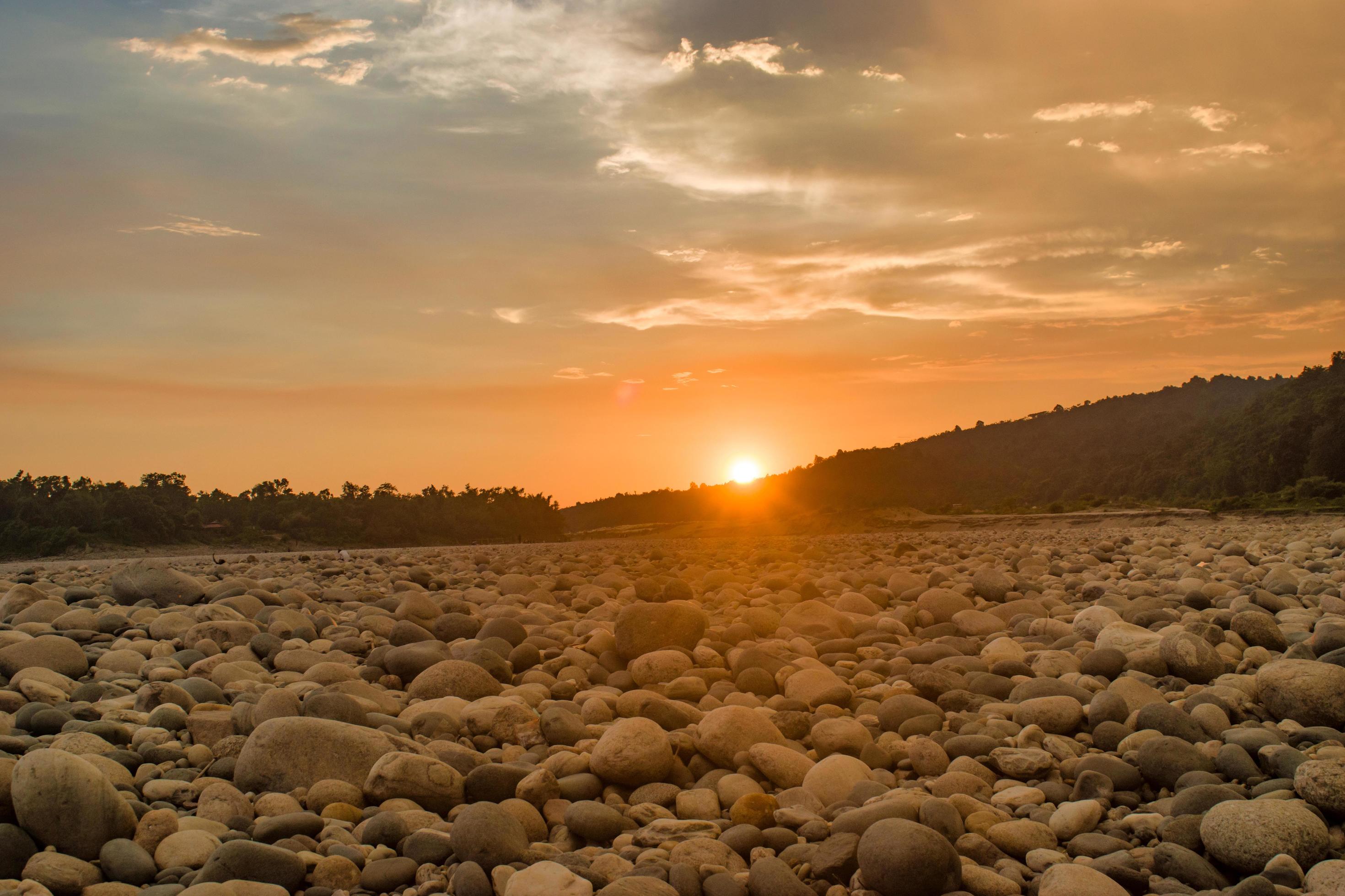 Beautiful riverside view with stone. Natural Landscape Wallpaper. Stock Free