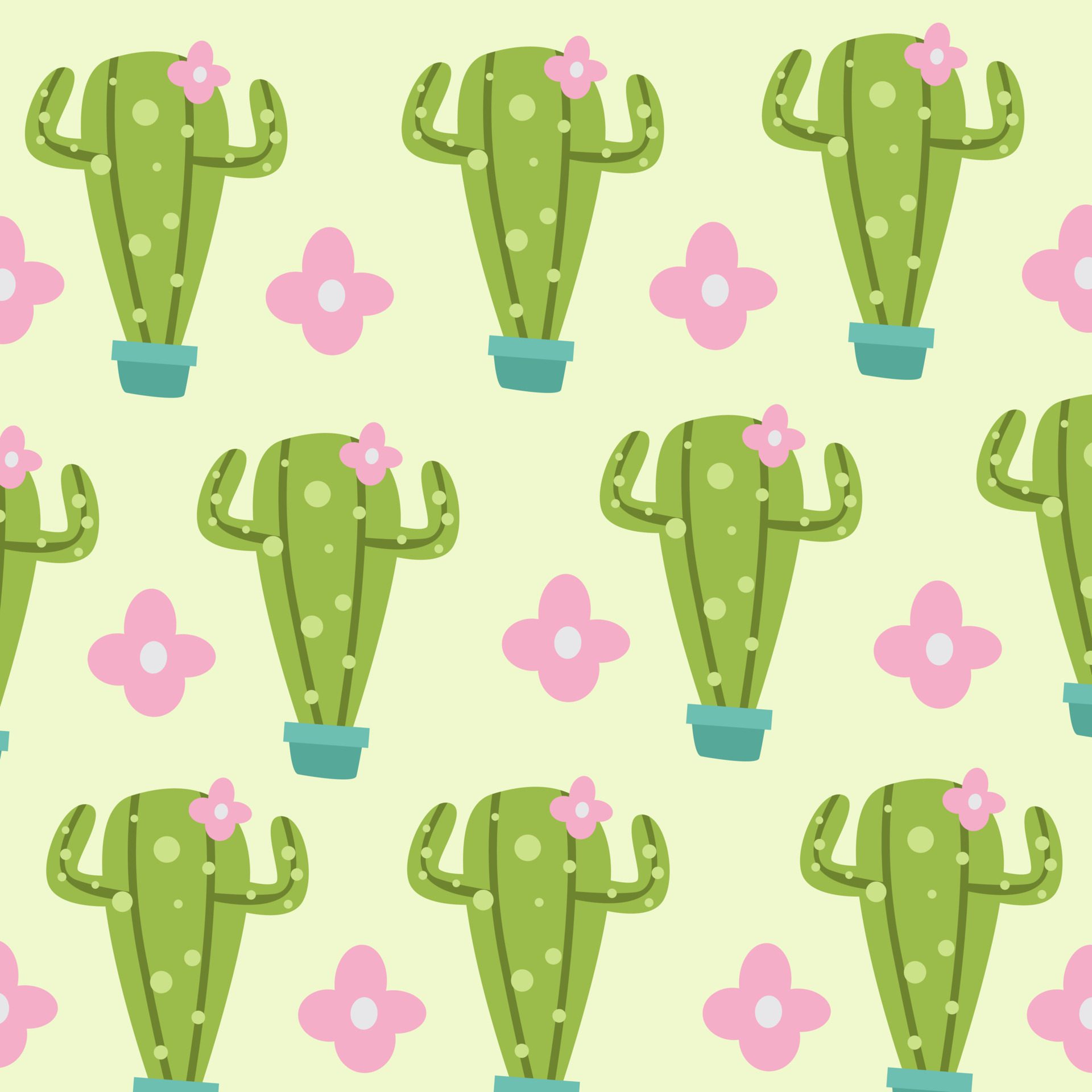 Cute cactus and seamless flower pattern Free Vector