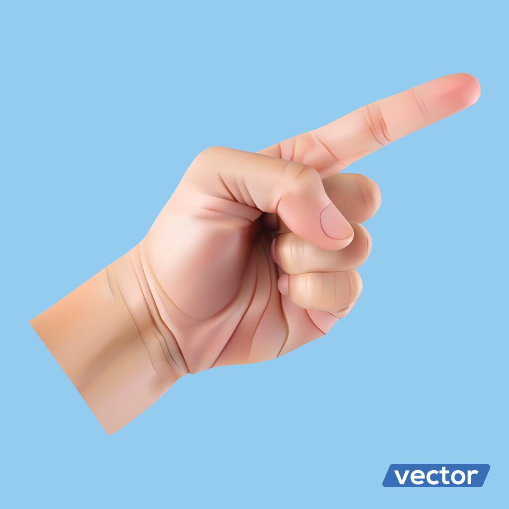 Hands holding gestures. Elegant female and male hand showing pointing at something on white background. Free Vector