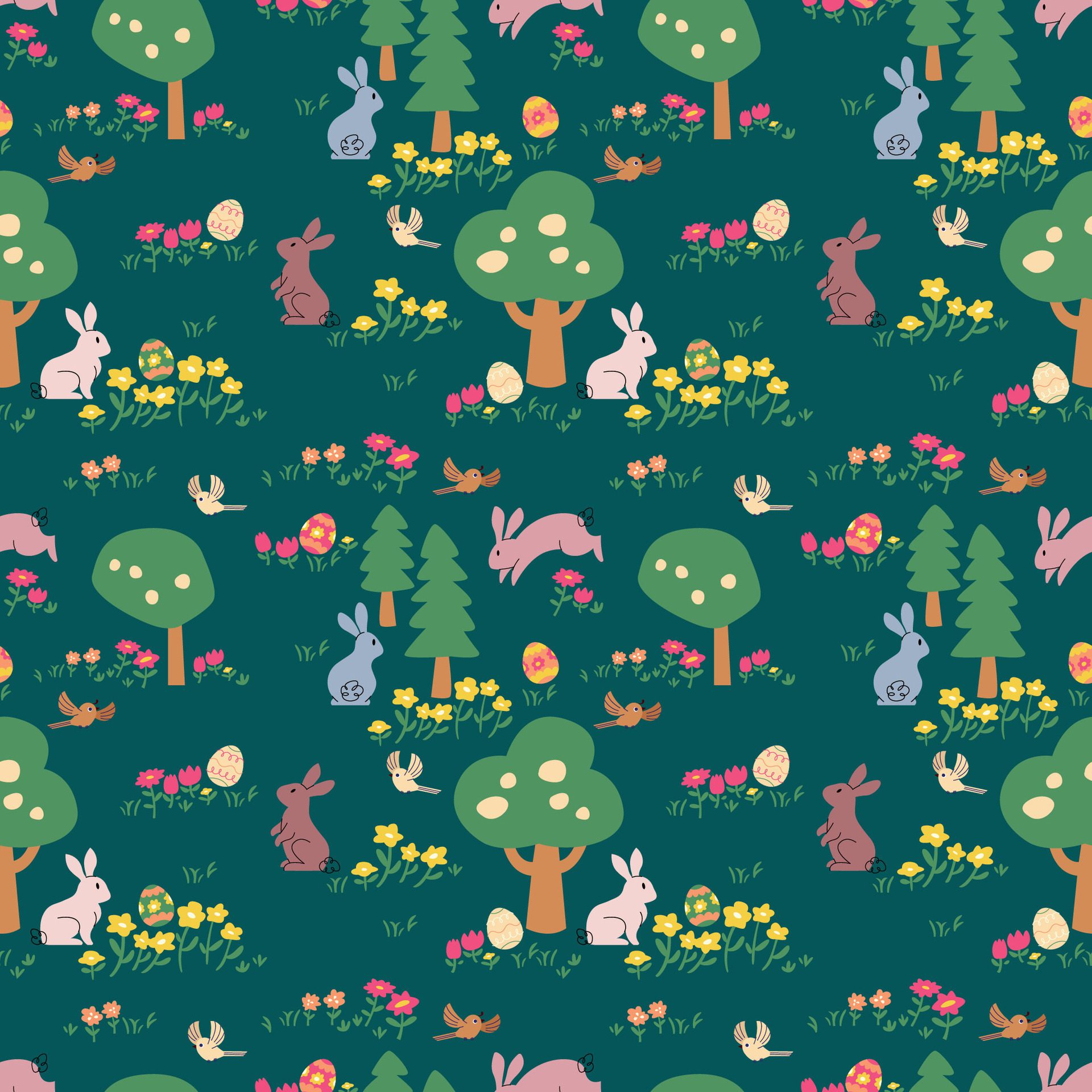 EASTER THEMES BUNNY AND EGG IN THE GREEN NATURE SEAMLESS PATTERN Free Vector