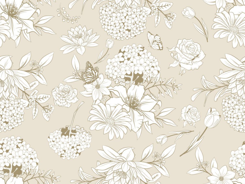 Elegant floral line art seamless pattern Free Vector