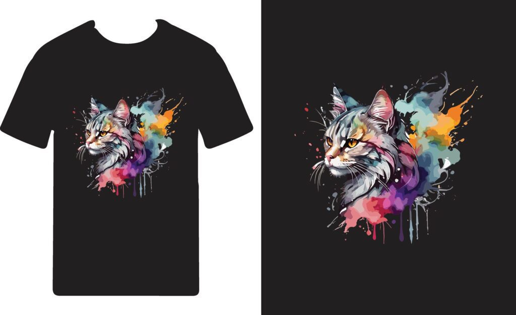 Watercolor cat vector t shirt design Ai generated Free Vector