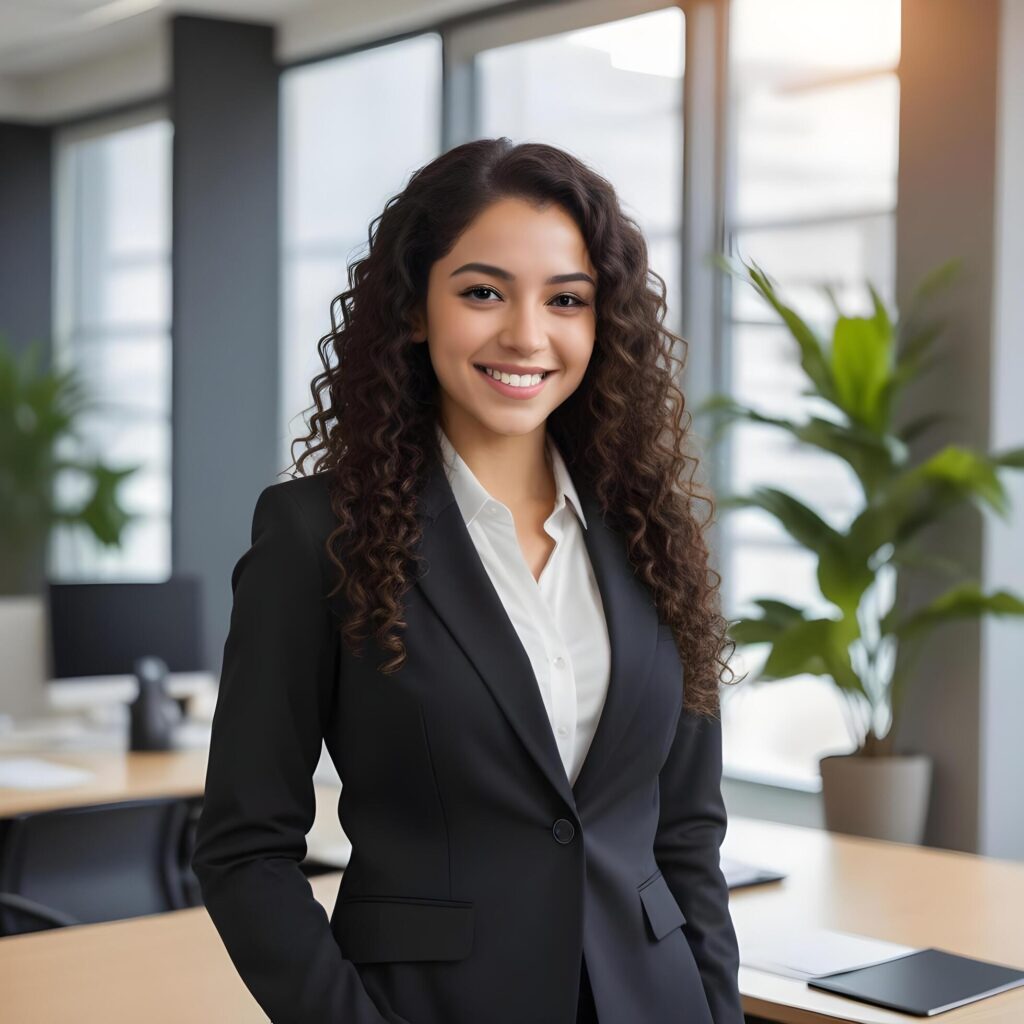 Portrait of a beautiful young business woman in the office Stock Free