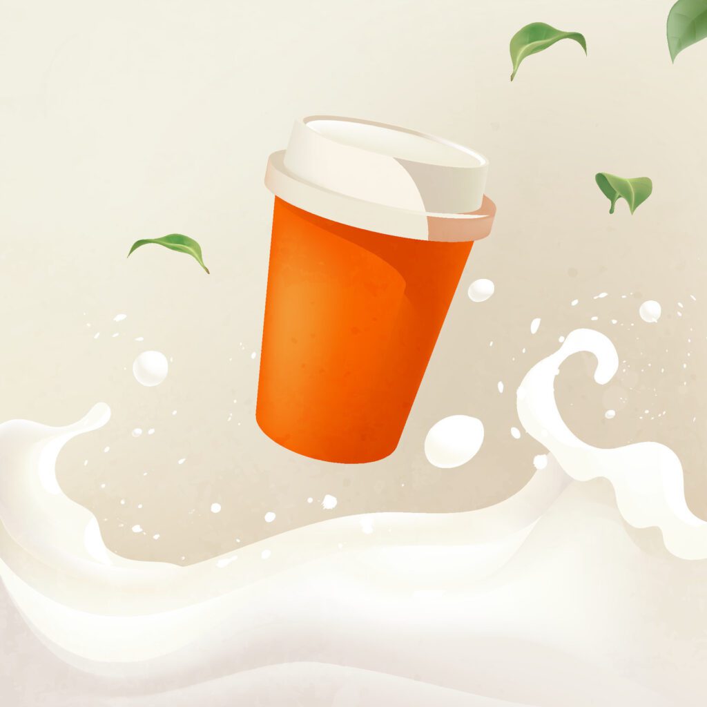 A drink is placed on a white background with liquid Free Vector