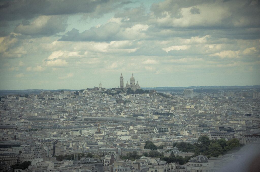 bird’s eye view of the city of Paris, capital of France, during a hot summer day in August 2012 Stock Free