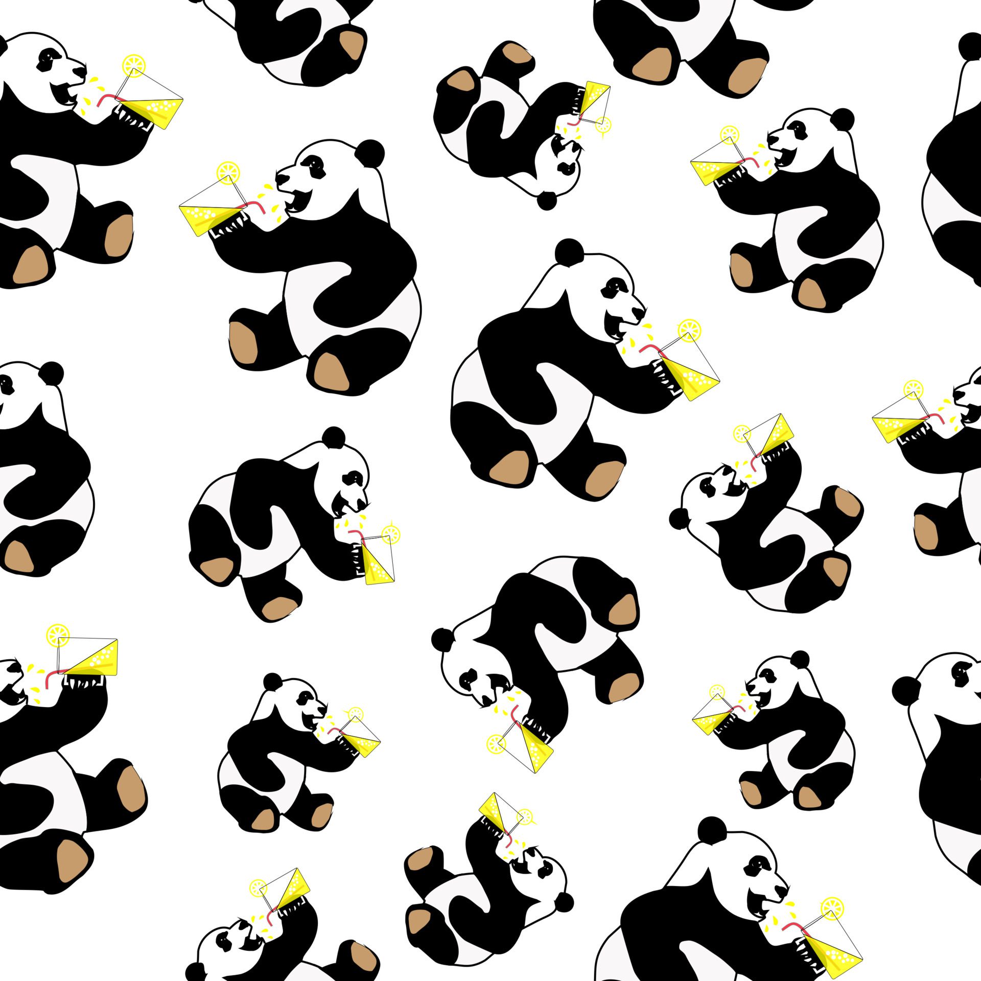 Seamless pattern of cute panda drinking lime on white background Free Vector