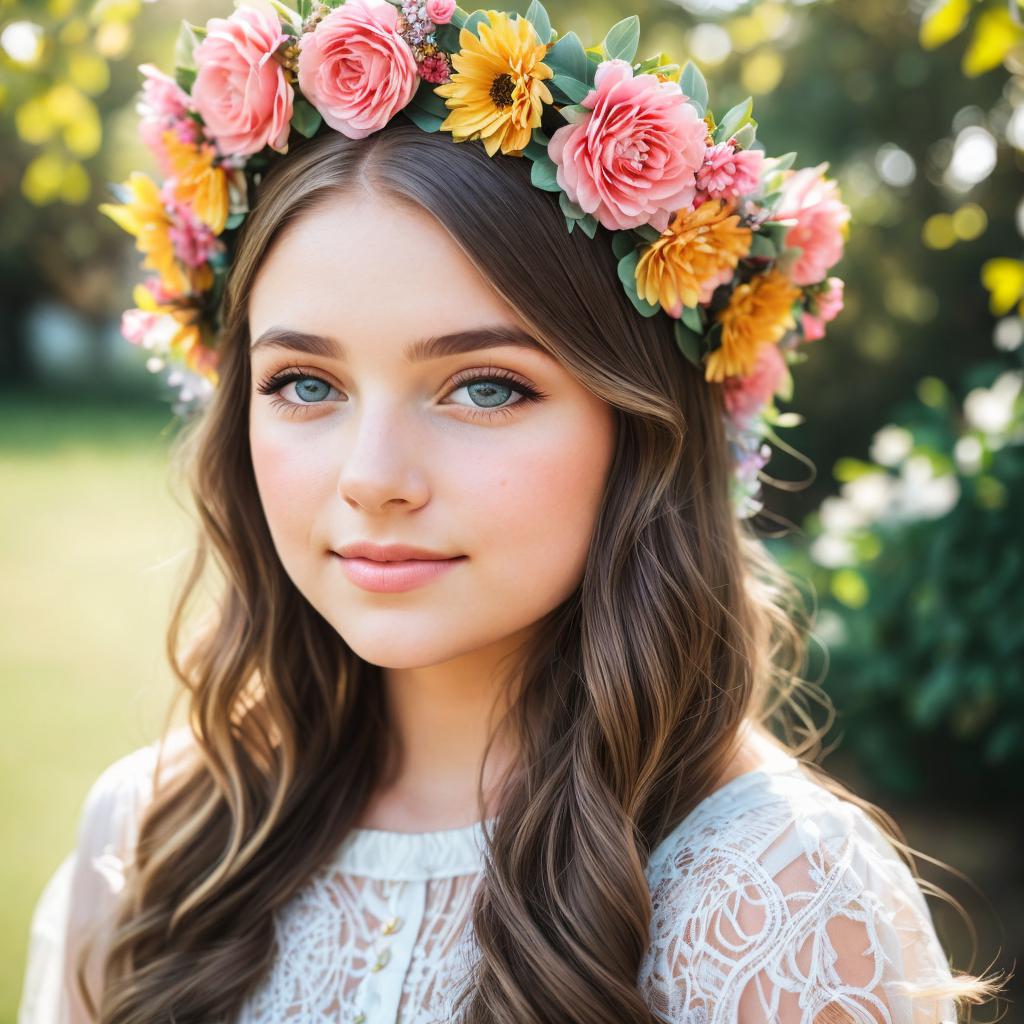 Girl with floral crown, by @ai_generated