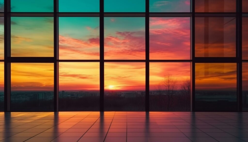 Sunset silhouette frames city skyline in nature generated by AI Stock Free