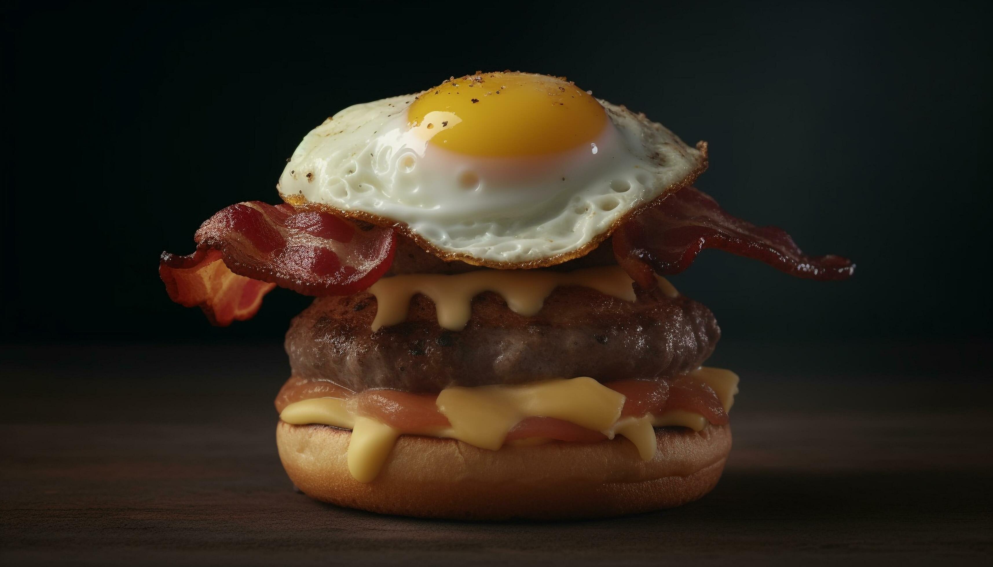 Grilled meat sandwich on wooden plate, American fast food culture generated by AI Stock Free