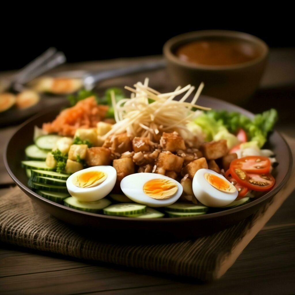 Gado-gado indonesian traditional food. Mix from boiled or steam vegetable served with peanut sauce concept by AI Generated Stock Free