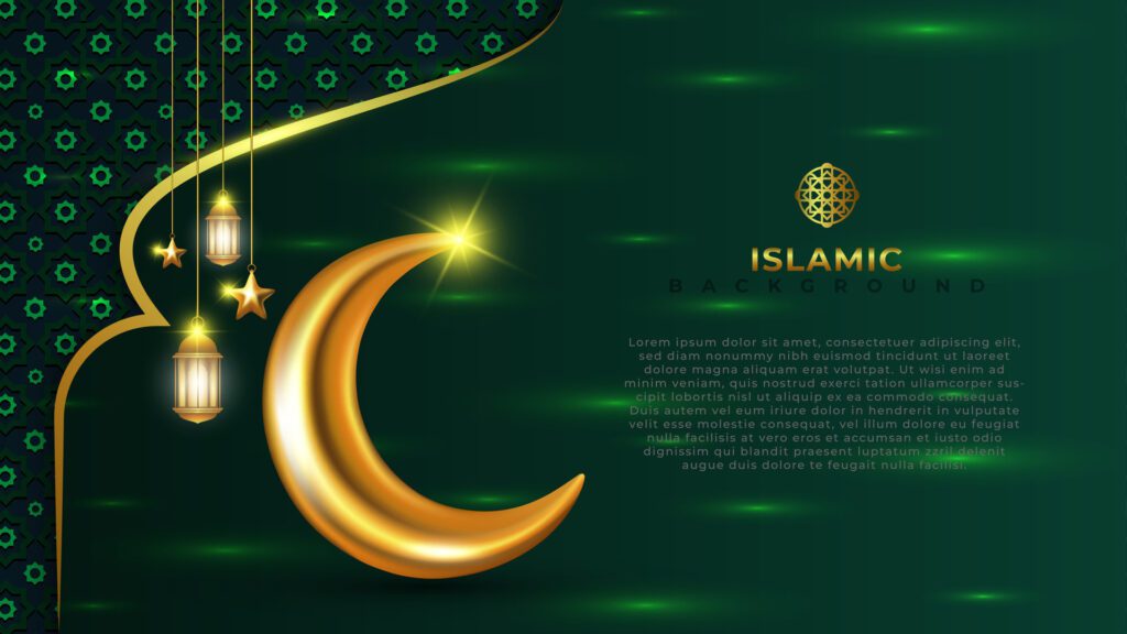 Islamic background with moon stars and lights elements Free Vector